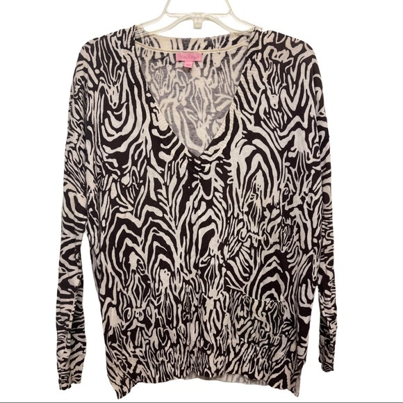 LILLY PULITZER Eleni Sweater Brown/White Zebra Print Pocket Size Small INV - Picture 2 of 7